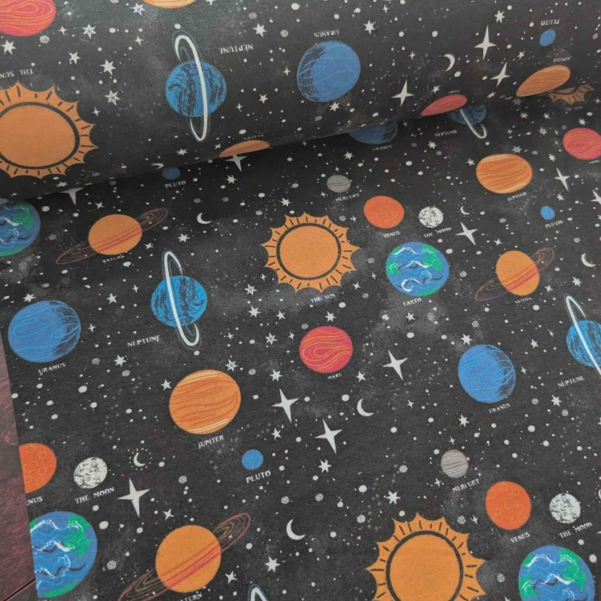 Solar System Cotton FLANNEL – Space Planets on Black