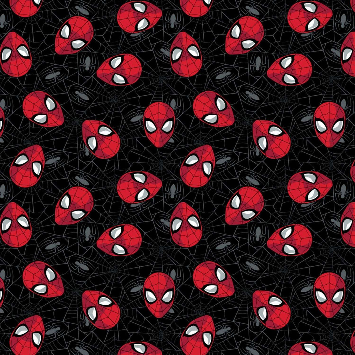 Spiderman Faces on Black Fabric, Camelot Fabrics 13080018 Marvel