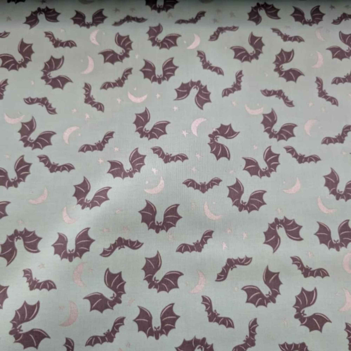 Spooky Hollow Teal Bat Cotton Fabric with Silver Shimmer – Halloween Print