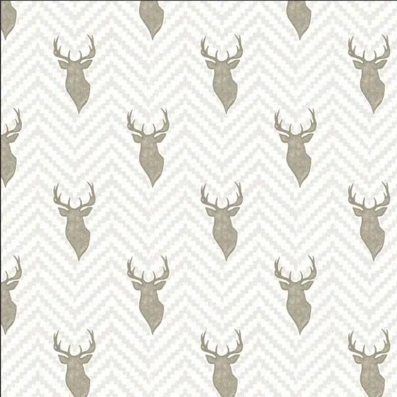 Stag Heads FLANNEL on Cream Rustic Texture