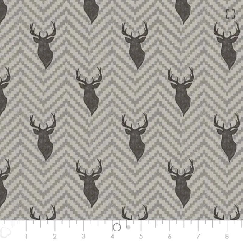 Stag Heads FLANNEL on Grey Rustic Texture