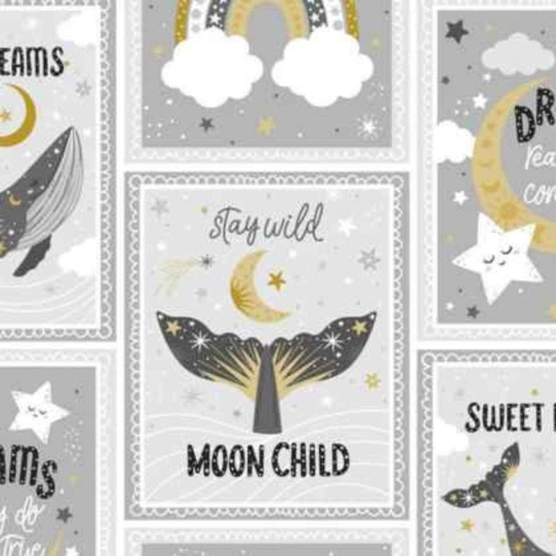 Stay Wild Moon Child Flannel | Dreamy Nursery Cotton Flannel | Whales, Moons & Rainbows