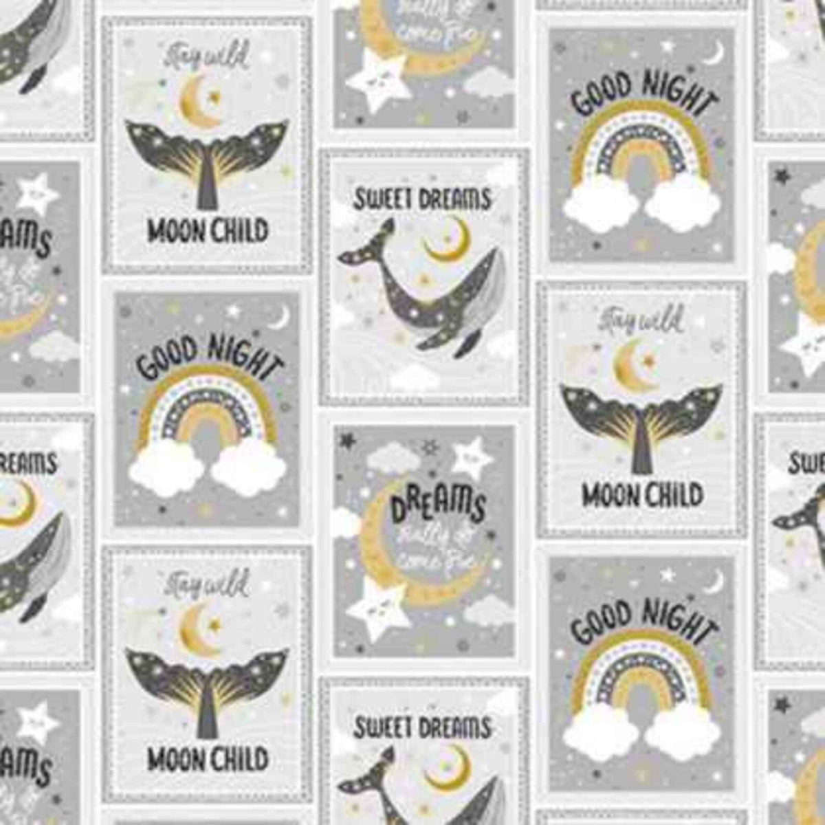Stay Wild Moon Child Flannel | Dreamy Nursery Cotton Flannel | Whales, Moons & Rainbows