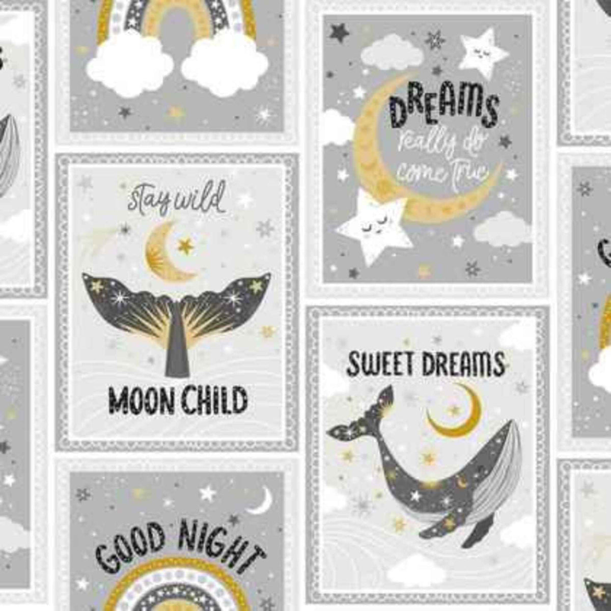 Stay Wild Moon Child Flannel | Dreamy Nursery Cotton Flannel | Whales, Moons & Rainbows