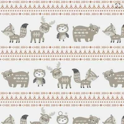 Striped Aztec, Baby Woodland Animals FLANNEL, Grey and Brown