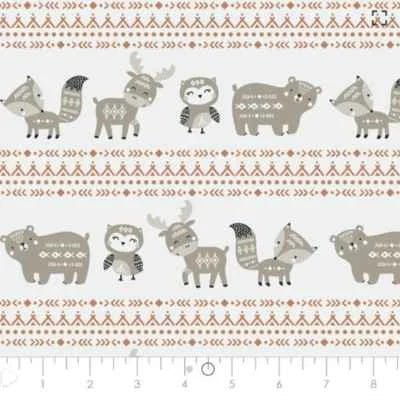 Striped Aztec, Baby Woodland Animals FLANNEL, Grey and Brown