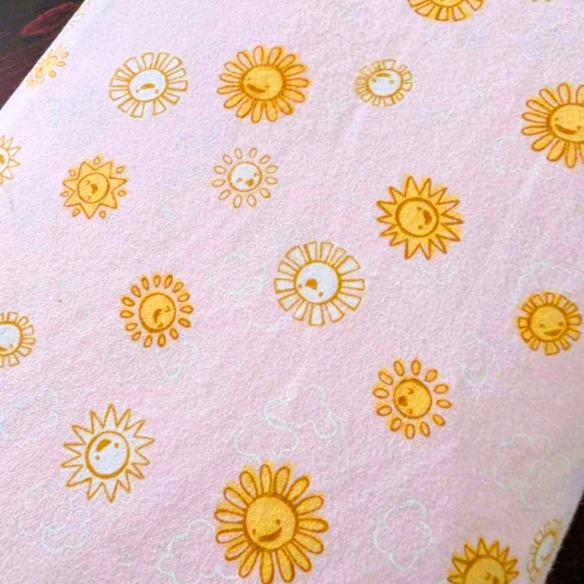 Sun on Pink Cotton Flannel – Over the Moon – Pearl Pink Celestial Print