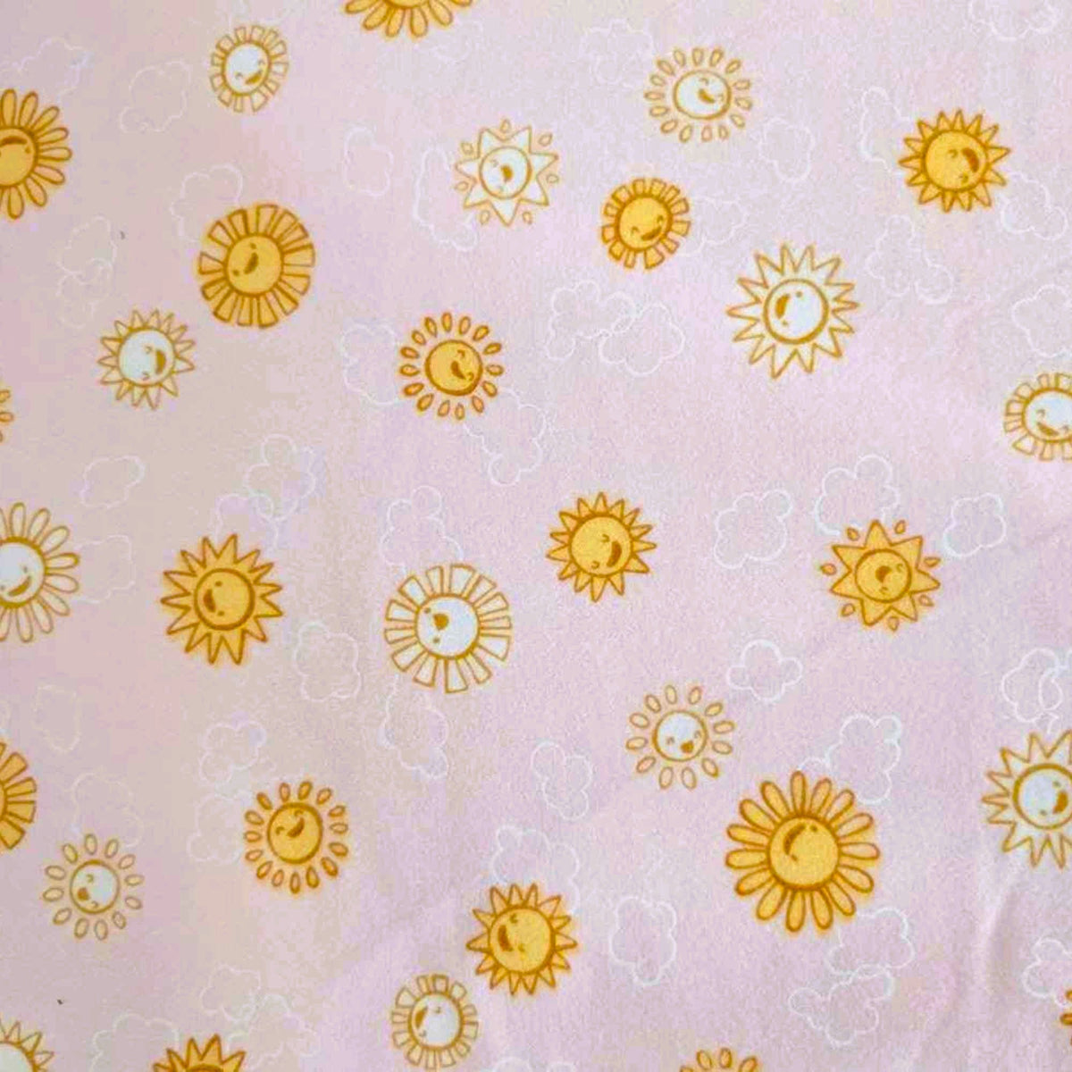 Sun on Pink Cotton Flannel – Over the Moon – Pearl Pink Celestial Print
