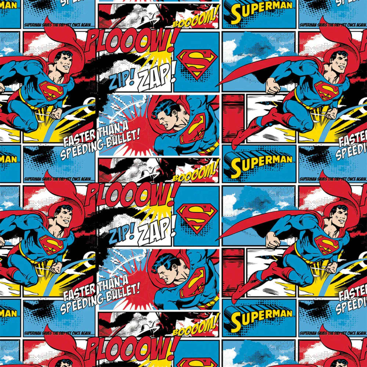 Superman Comic Strip Cotton FLANNEL – Classic DC Comics Superhero