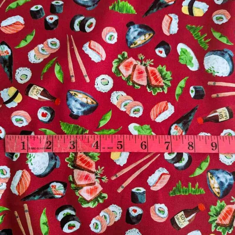 Sushi and Sashimi on Red, Quilting Cotton