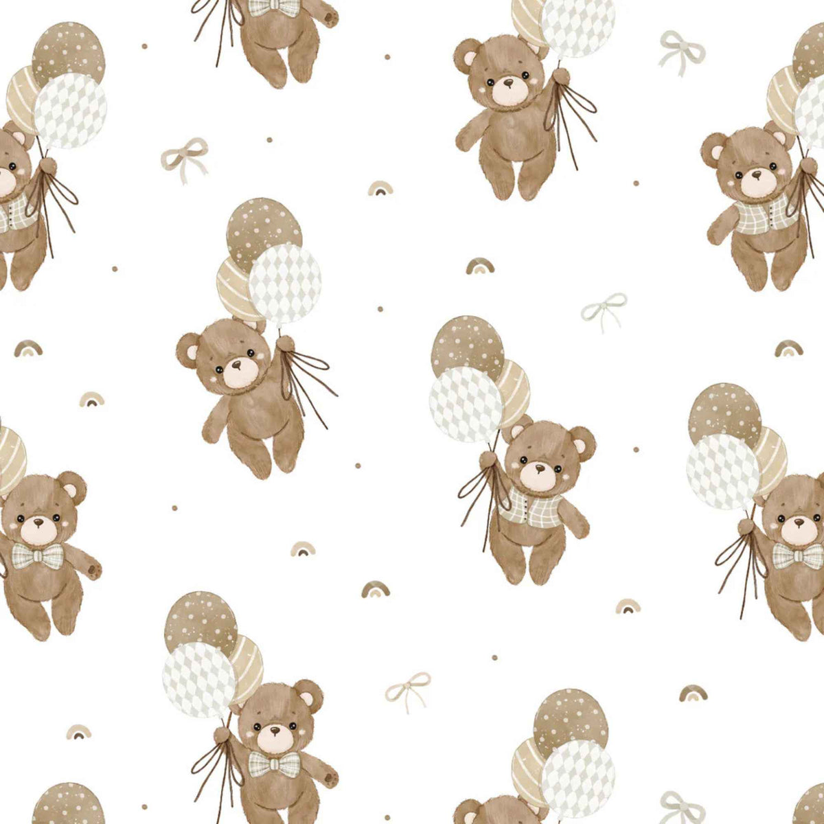 Teddy Bear's Adventures White Cotton Flannel – Baby Bears & Balloons