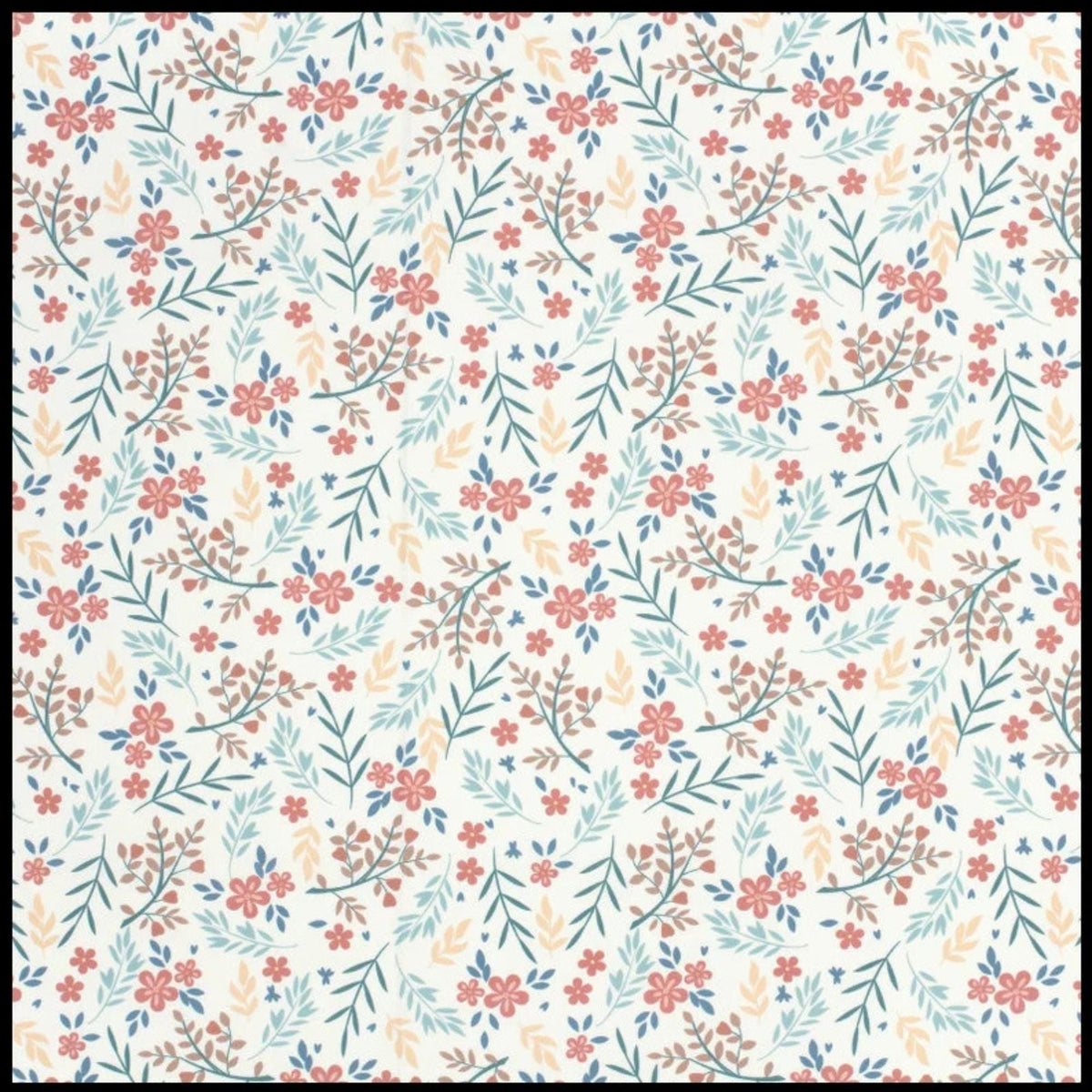 Vintage-inspired floral print swim fabric with soft red, peach, and blue flowers on white – Oeko-Tex certified stretch knit for swimwear and activewear