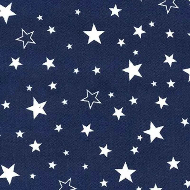 White Stars on Navy FLANNEL, Cozy Cotton Flannel