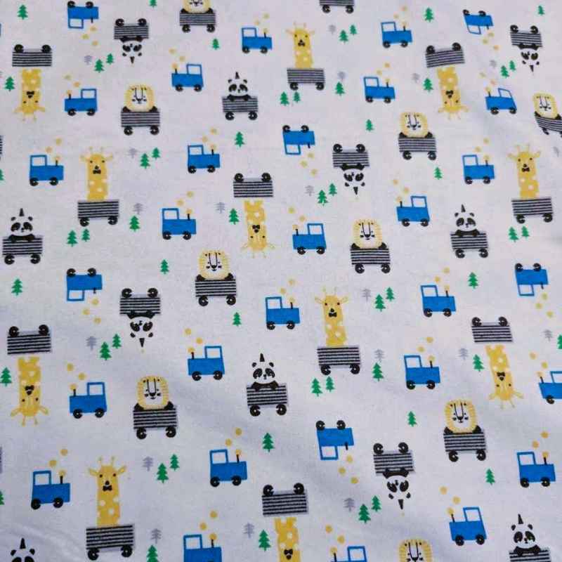 Wild Animal FLANNEL, Black, Blue and Yellow on White