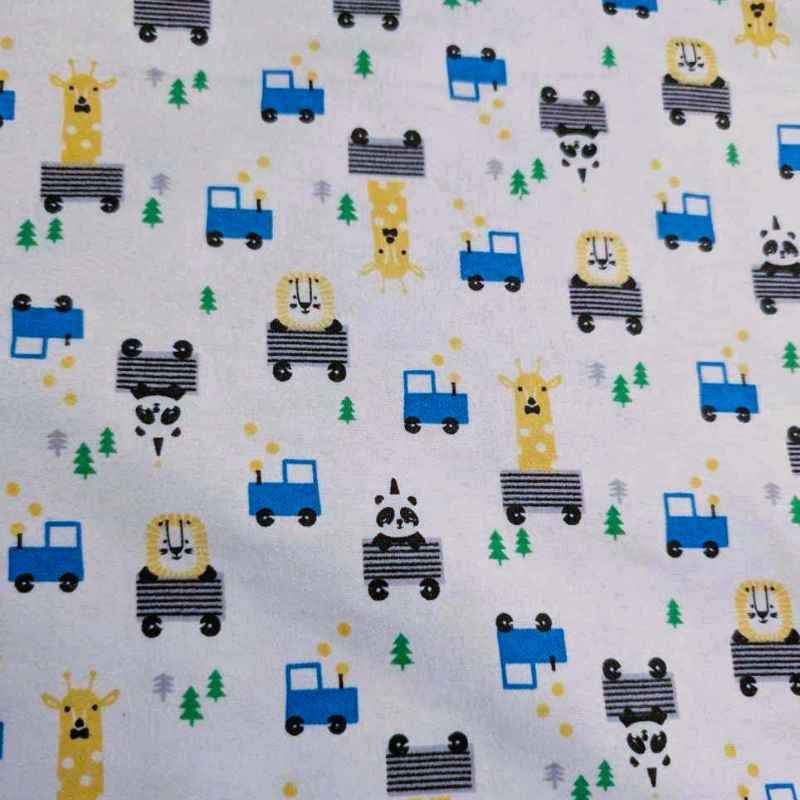 Wild Animal FLANNEL, Black, Blue and Yellow on White