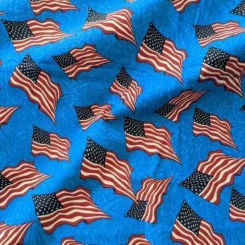 American Flag Fabric Light Blue Red White Patriotic