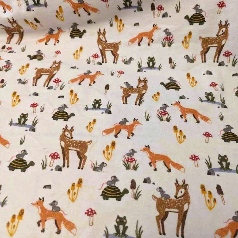 Animal Woodland FLANNEL on cream background | Fabric Design Treasures