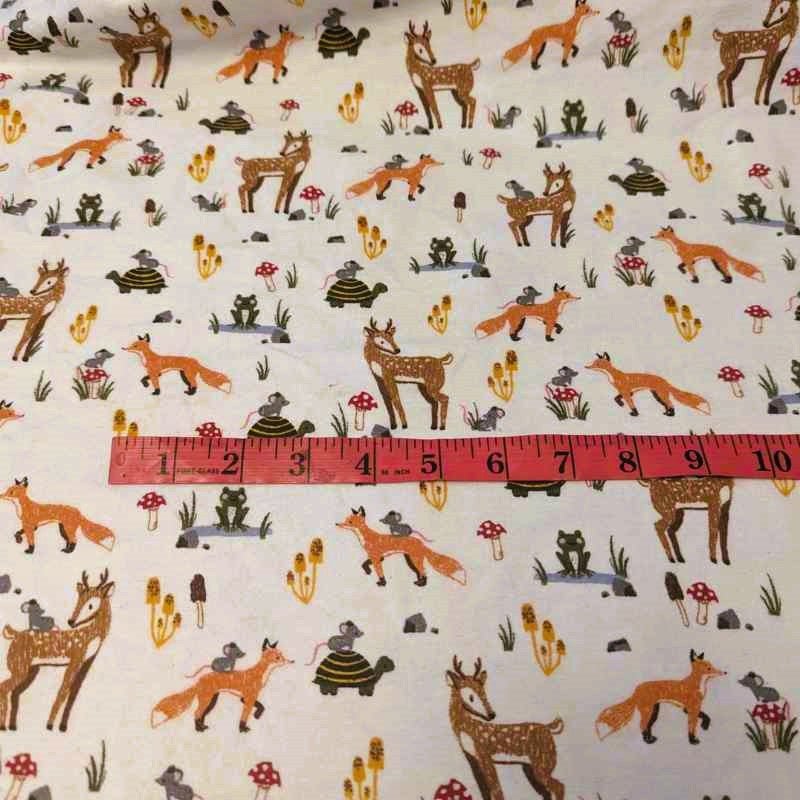 Animal Woodland FLANNEL on cream background | Fabric Design Treasures