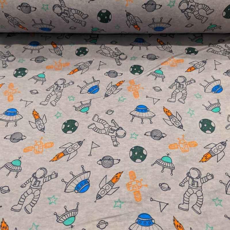 Astronaut FLANNEL on Grey flannel fabric