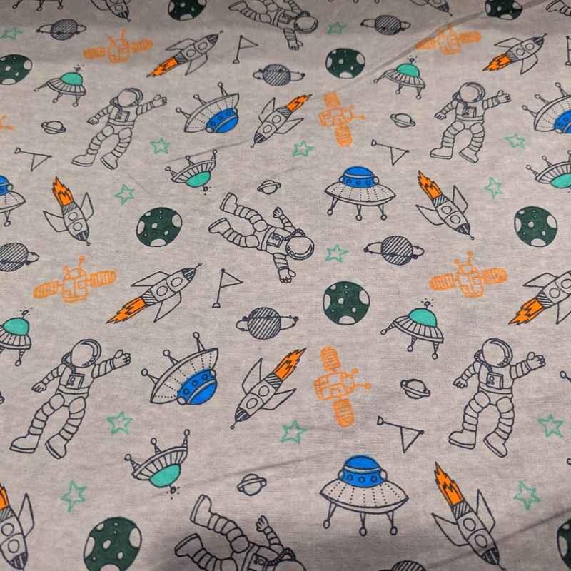 Astronaut FLANNEL on Grey flannel fabric