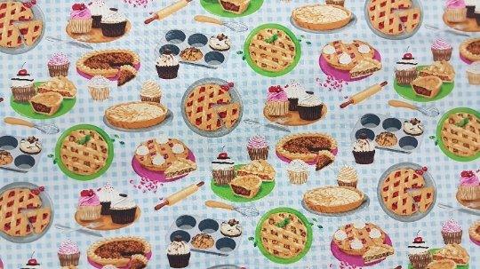 Baked Goods Pie Fabric on Gingham Background