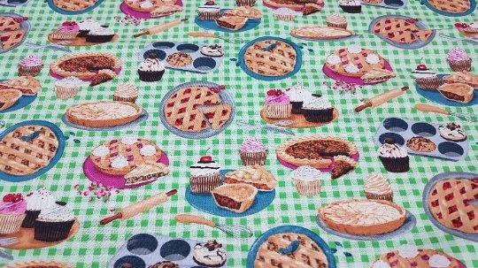 Baked Goods Pie Fabric on Gingham Background