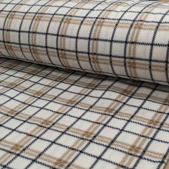 Beige, black and cream Plaid Anti-Pill Polar Fleece