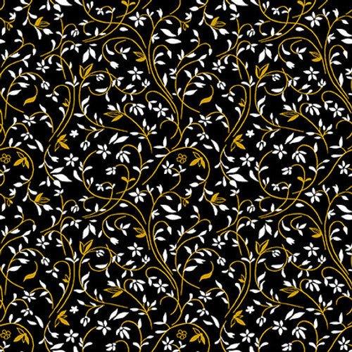 Black, White and 24 Karat, Swirling Vine in Black