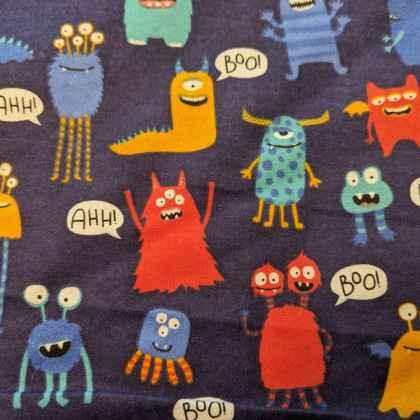 Boo monster FLANNEL fabric on Navy Flannel