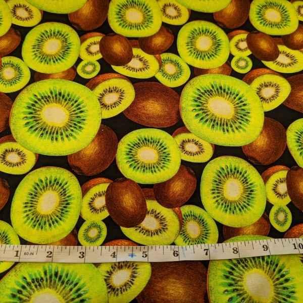 Bright Green Brown Kiwi Fabric, Food Fabric, Quilting Cotton Fabric