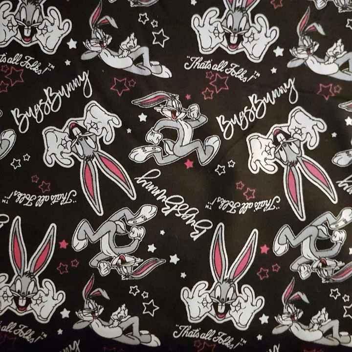 Bugs Bunny Flannel Fabric on Black | Fabric Design Treasures