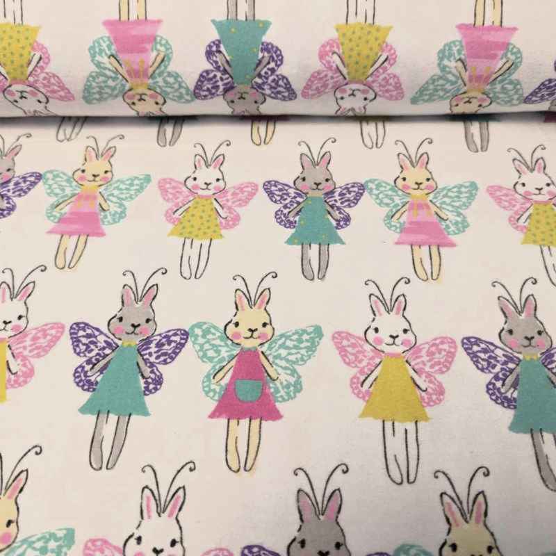 Butterfly Rabbit FLANNEL on White