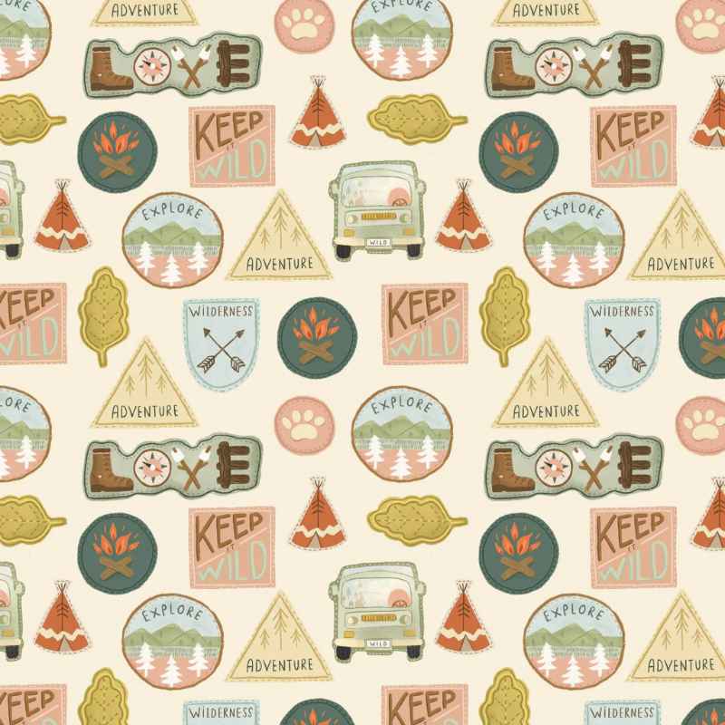 Camping Badges 2370 - Cedar Camp - Ramble & Bramble | Fabric Design Treasures