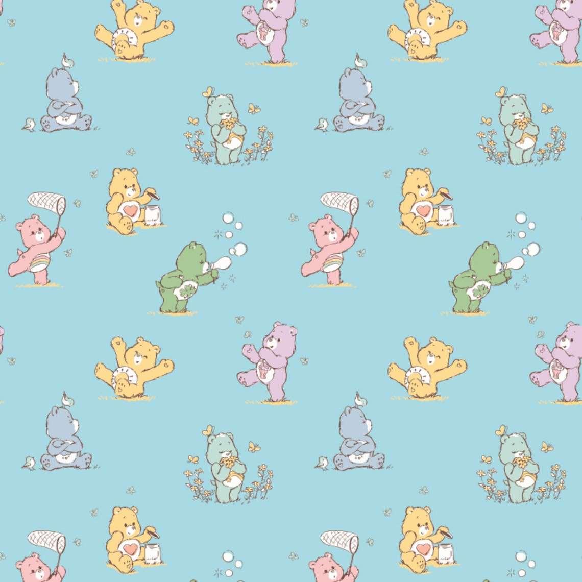 Care Bears Flannel Fabric on Blue