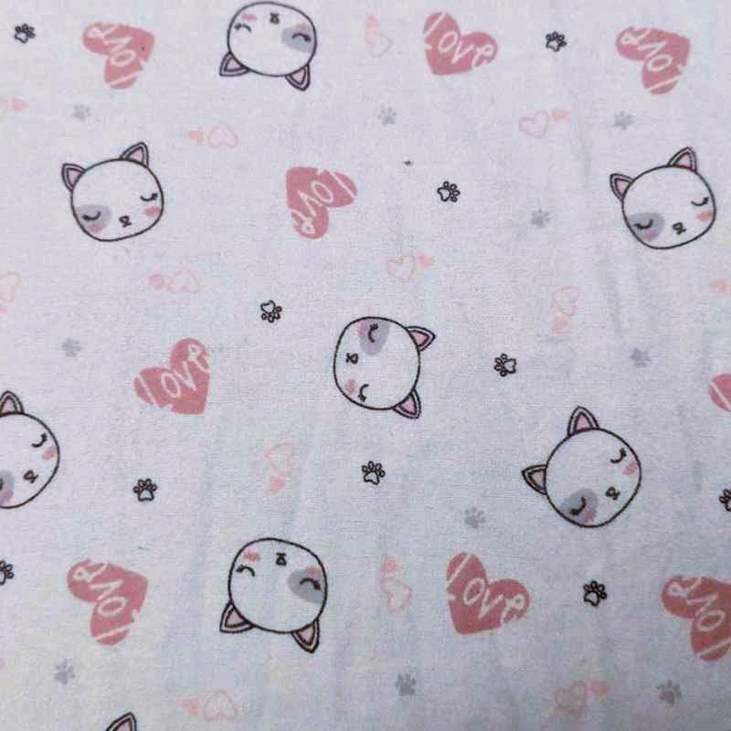 Cat and Hearts FLANNEL in Pink