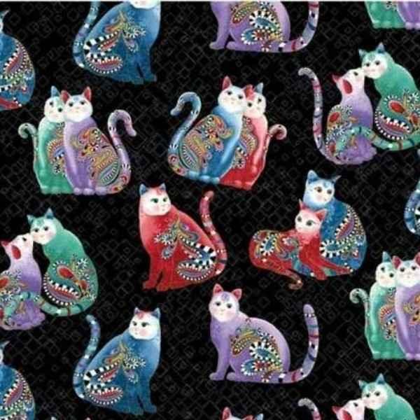 Cat Fabric Cat-I-tude 2 PurrFect Together Black Metallic