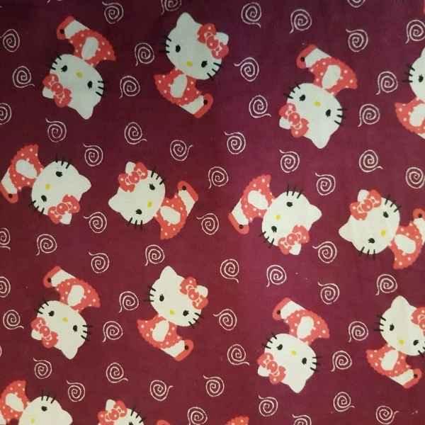 Cat FLANNEL Fabric on Burgundy