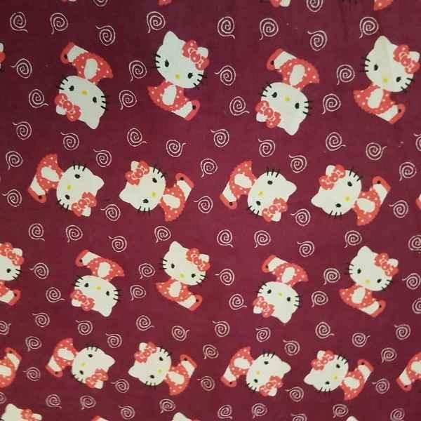 Cat FLANNEL Fabric on Burgundy