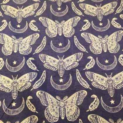 Celestial Moth FLANNEL Fabric on Purple Flannel