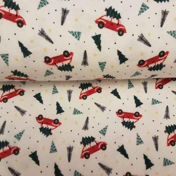 Christmas Flannel, Red Truck Fabric, Christmas Trees FLANNEL