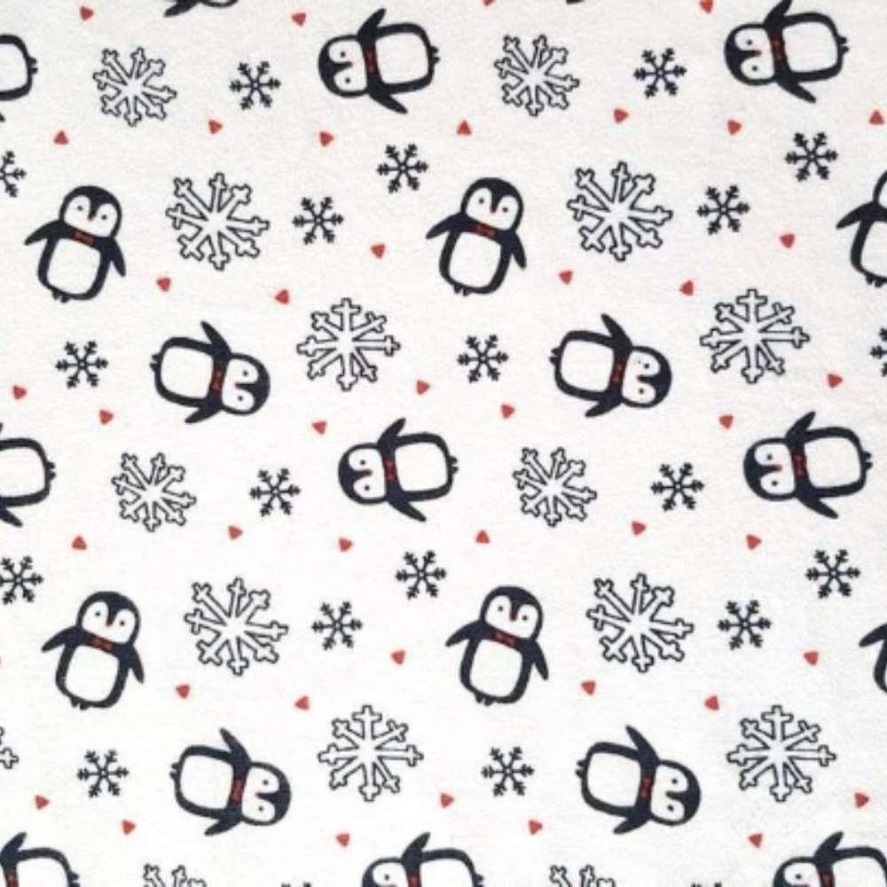 Christmas Penguin and Snowflakes FLANNEL Fabric