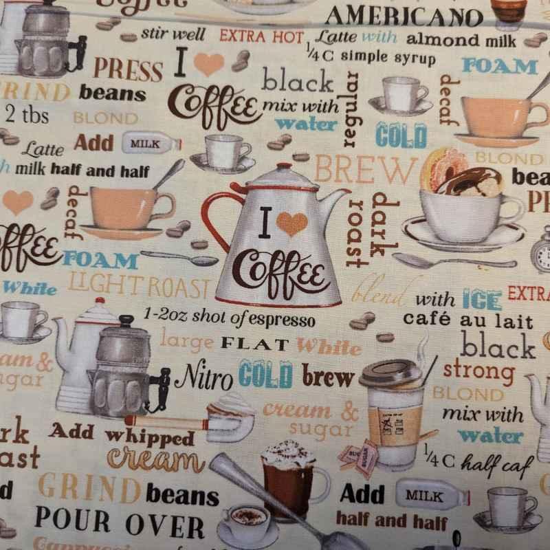 Coffee House Robert Kaufman Images and Text on Beige