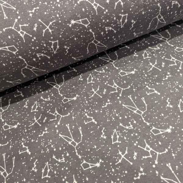 Constellation and Stars FLANNEL fabric on Light Grey