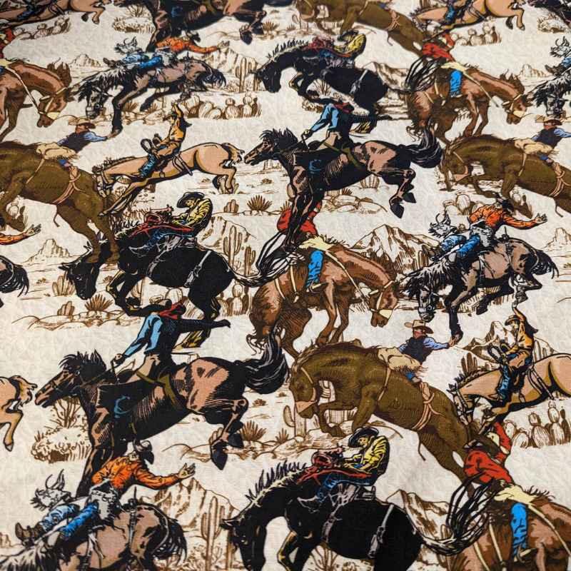 Cowboy Fabric, Rodeo Cowboy Fabric on Cream