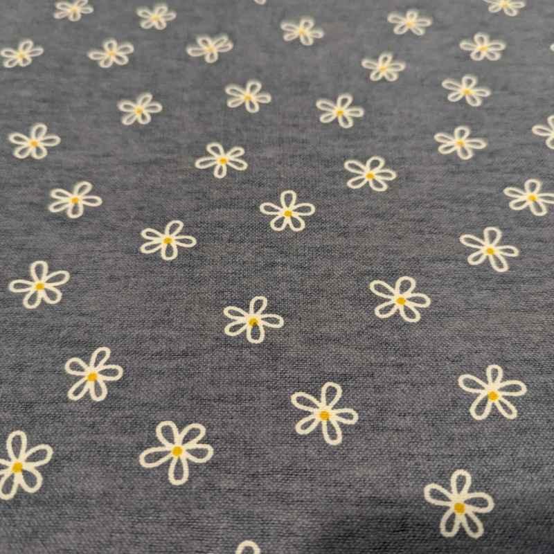 Daisy Flower FLANNEL Fabric on a Blue Denim Background