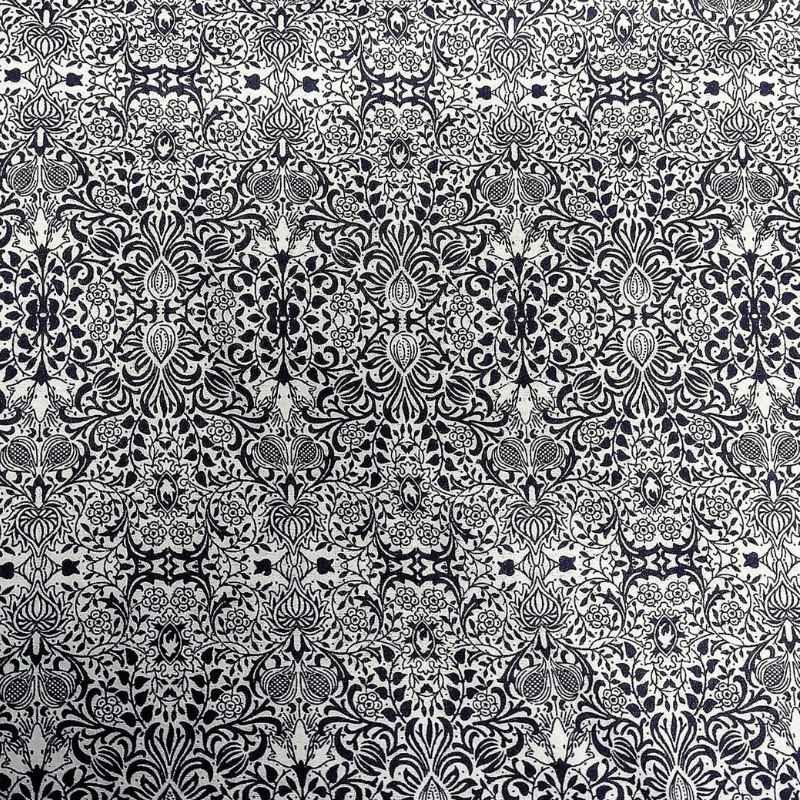 Damask FLANNEL Fabric in Charcoal Black and White