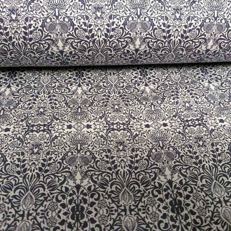 Damask FLANNEL Fabric in Charcoal Black and White