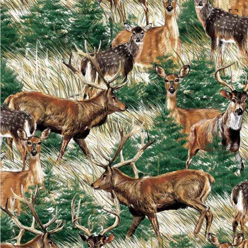 Deer Field Printed Anti-Pill Polar Fleece | Fabric Design Treasures