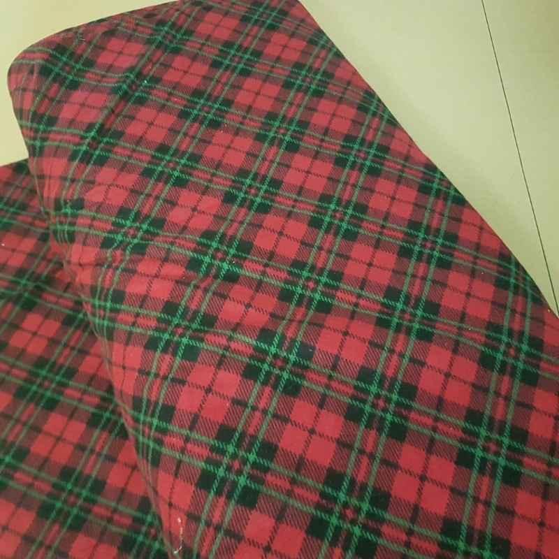 Diagonal Plaid FLANNEL Green Stripes on Red Christmas Plaid