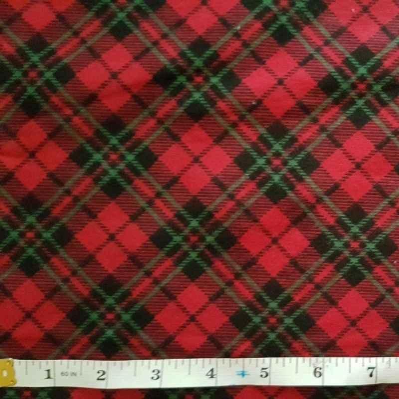 Diagonal Plaid FLANNEL Green Stripes on Red Christmas Plaid